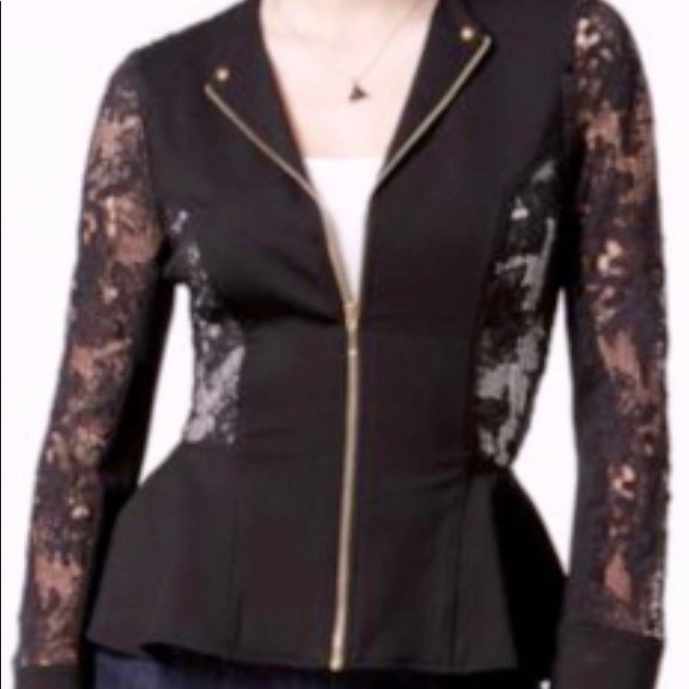 XOXO lace panel peplum jacket